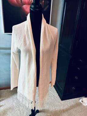 Lilly Pulitzer Tatum Long Metallic Fringe Hem Cardigan in Gold Metallic Sz L A42